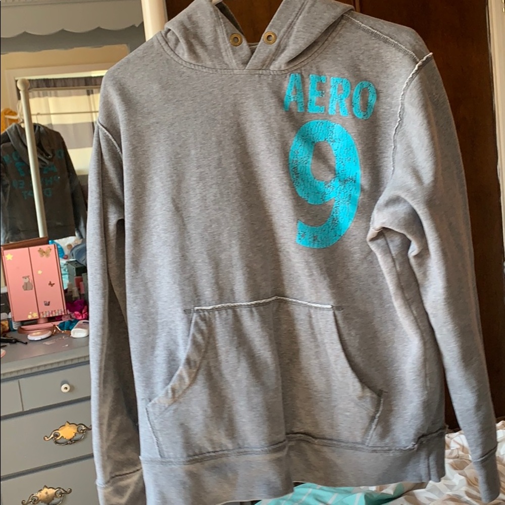 grey and blue hoodie